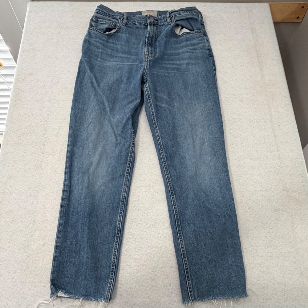 Everlane The Cheeky Jean High Rise Straight Leg Blue Denim Raw Hem Size 31 Crop